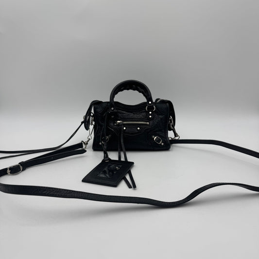 Balenciaga Black Leather Nano City SHW