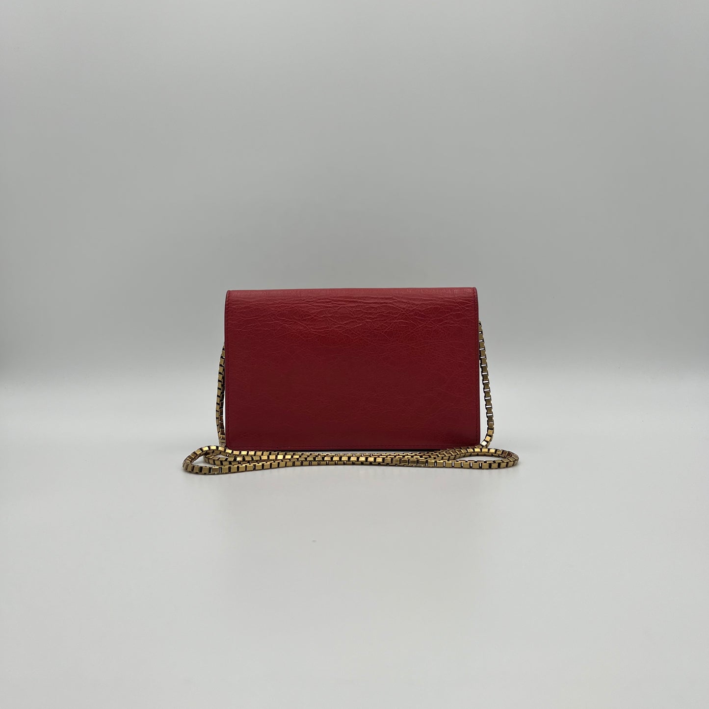Balenciaga Red Leather Metallic Edge Wallet on Chain GHW