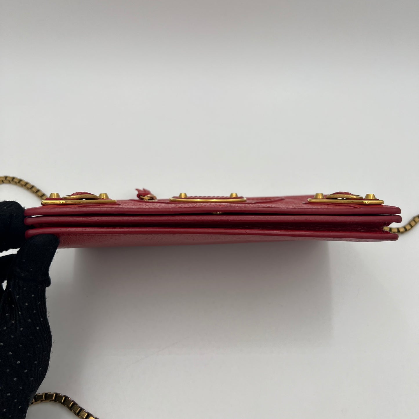 Balenciaga Red Leather Metallic Edge Wallet on Chain GHW