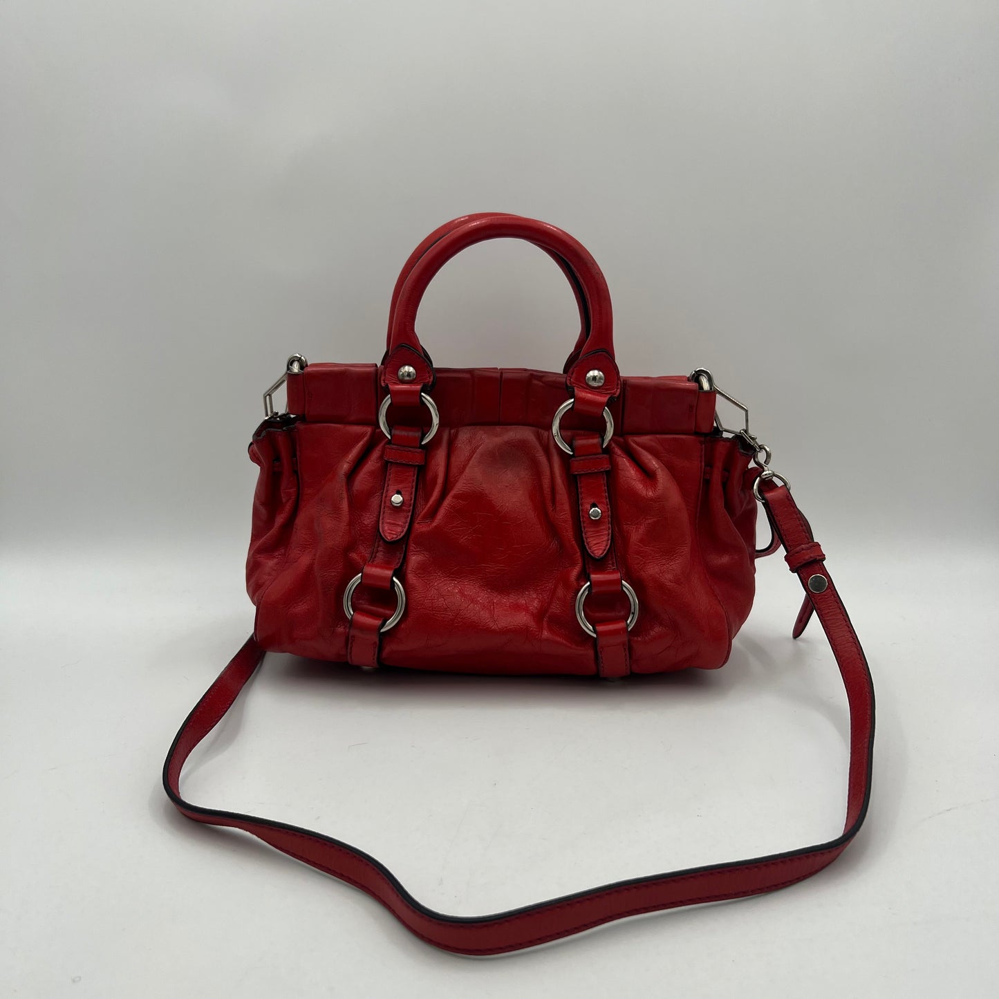 Miu Miu Red Vitello Lux Small Handbag with Long Strap