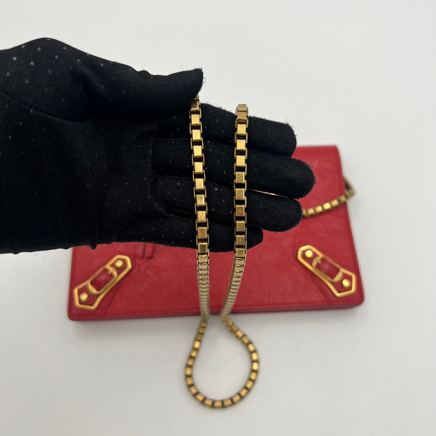Balenciaga Red Leather Metallic Edge Wallet on Chain GHW