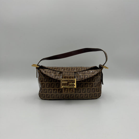 Fendi Brown Zucchino Coated Canvas Baguette
