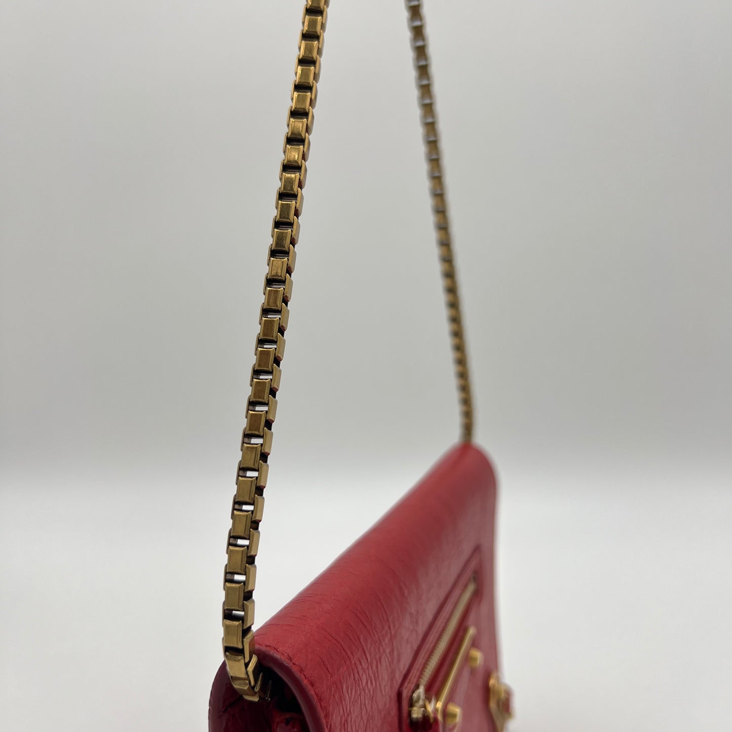 Balenciaga Red Leather Metallic Edge Wallet on Chain GHW