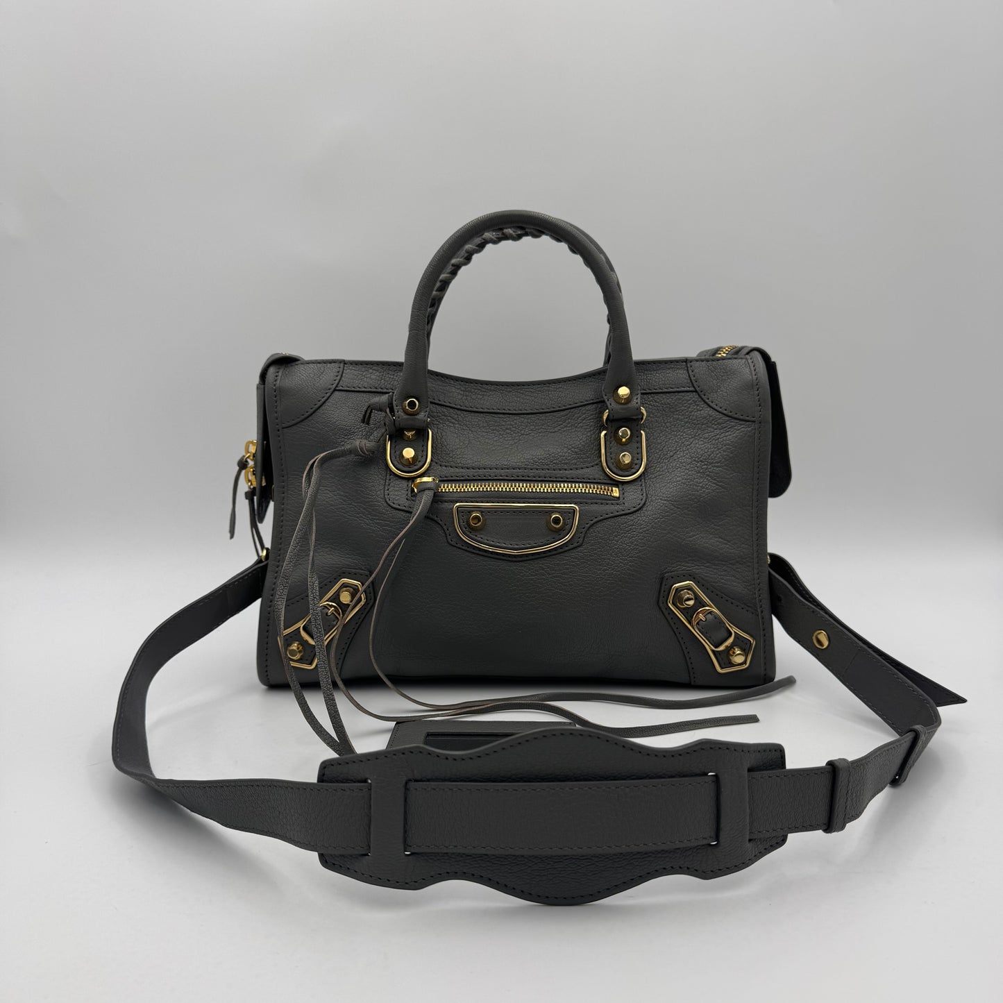 Balenciaga Gray Leather Metallic Edge Small City