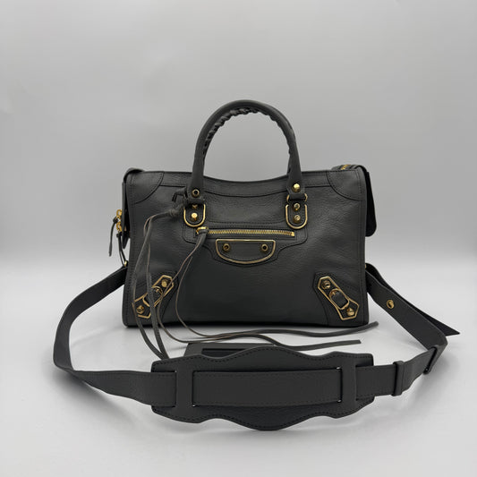 Balenciaga Gray Leather Metallic Edge Small City