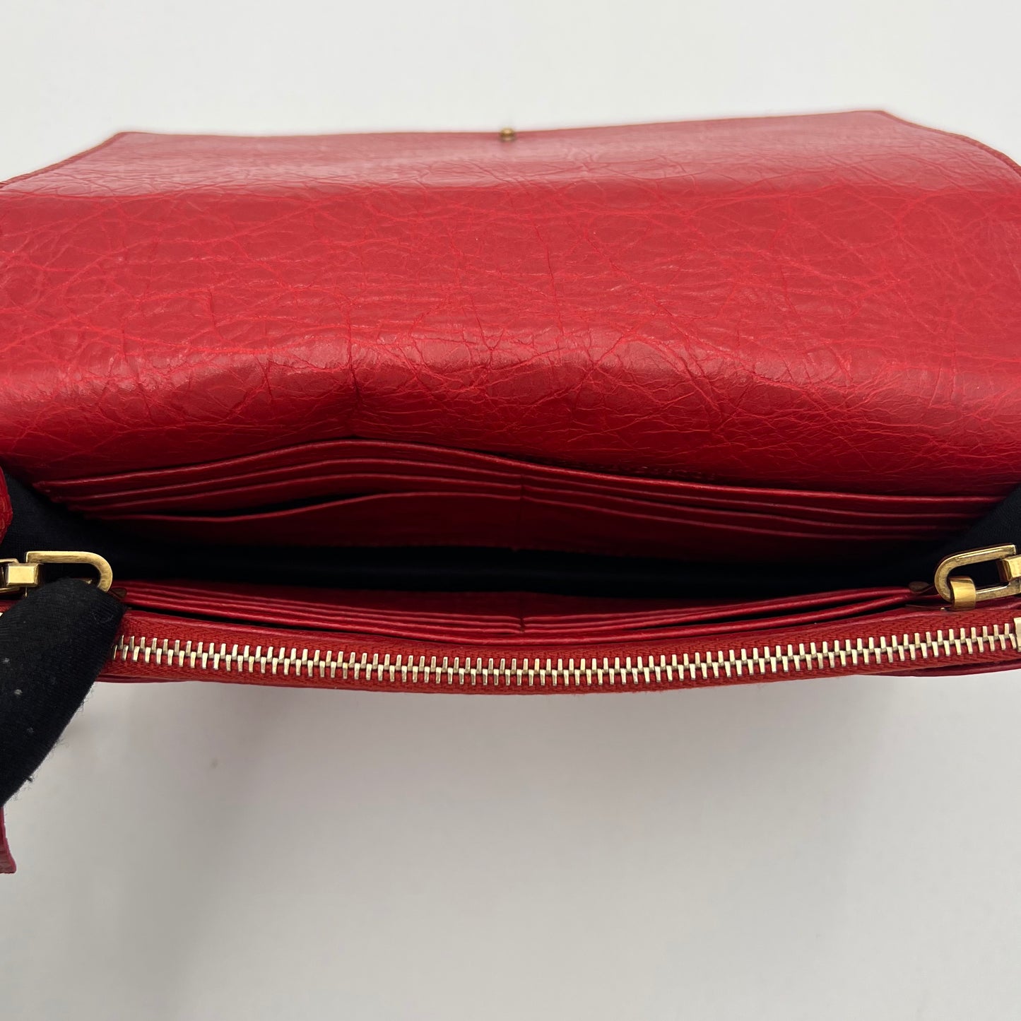 Balenciaga Red Leather Metallic Edge Wallet on Chain GHW