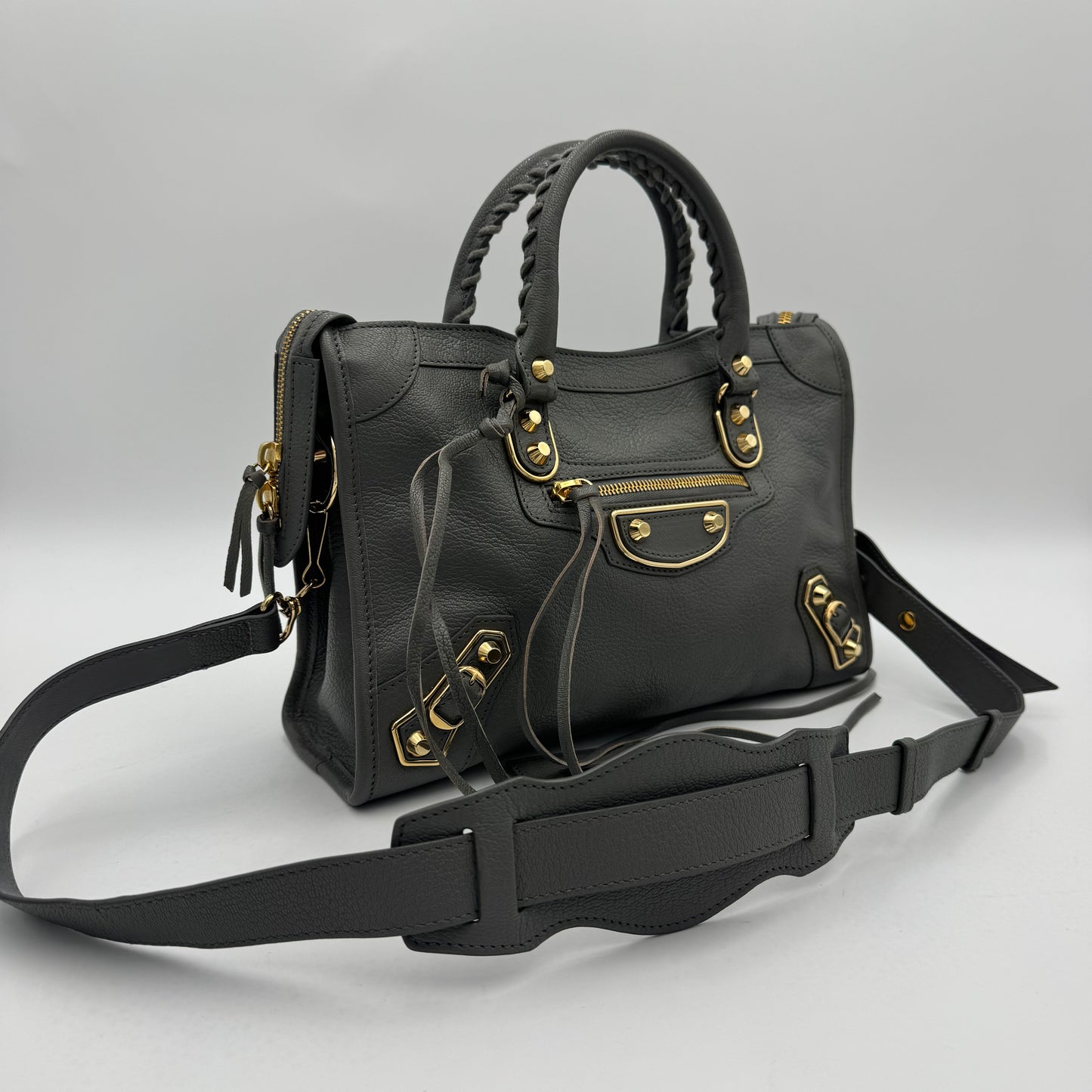 Balenciaga Gray Leather Metallic Edge Small City