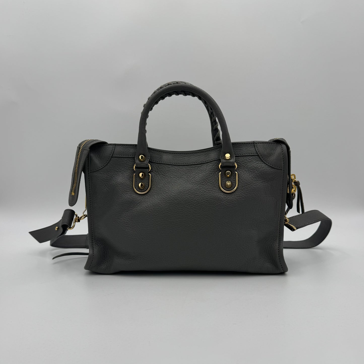 Balenciaga Gray Leather Metallic Edge Small City