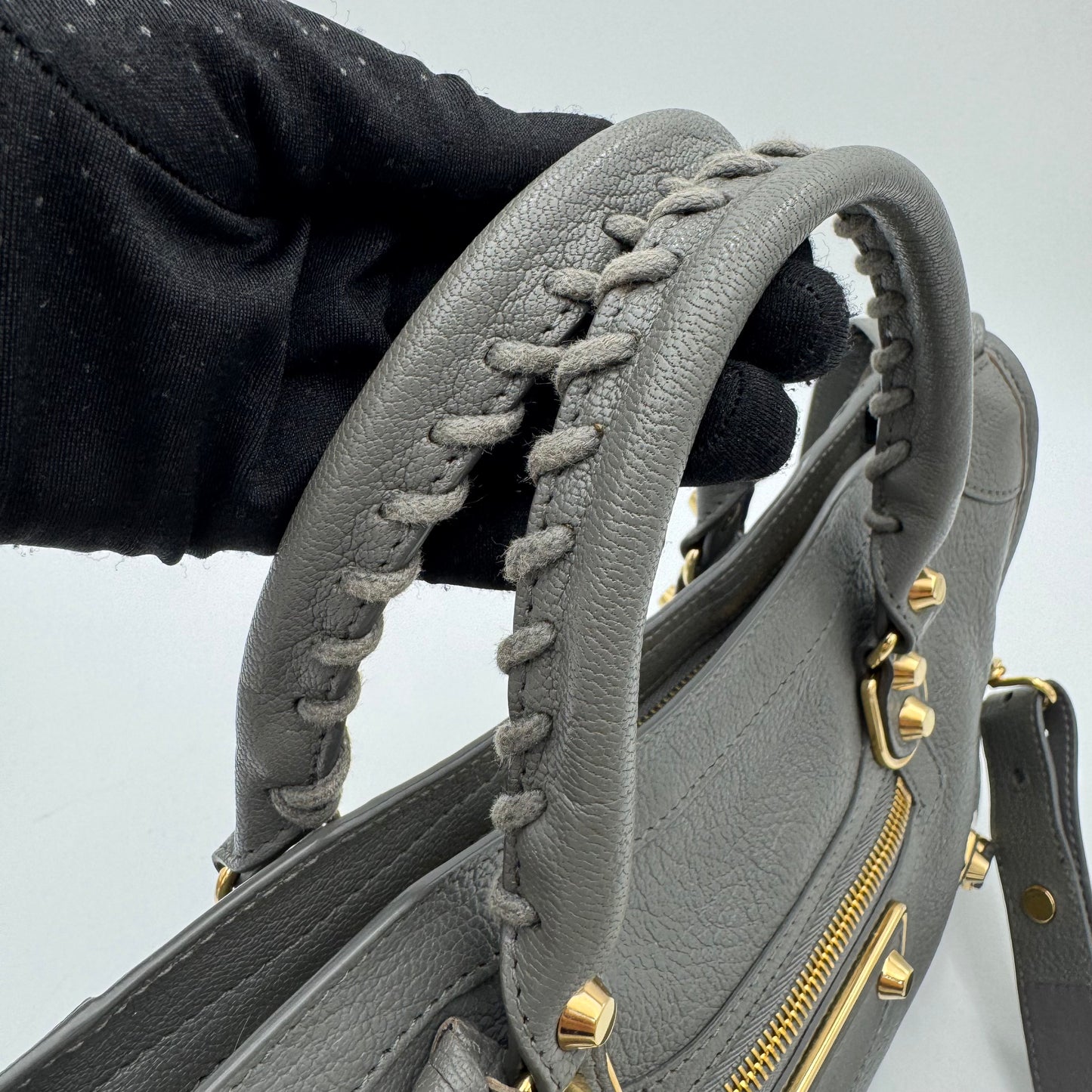 Balenciaga Gray Leather Metallic Edge Small City