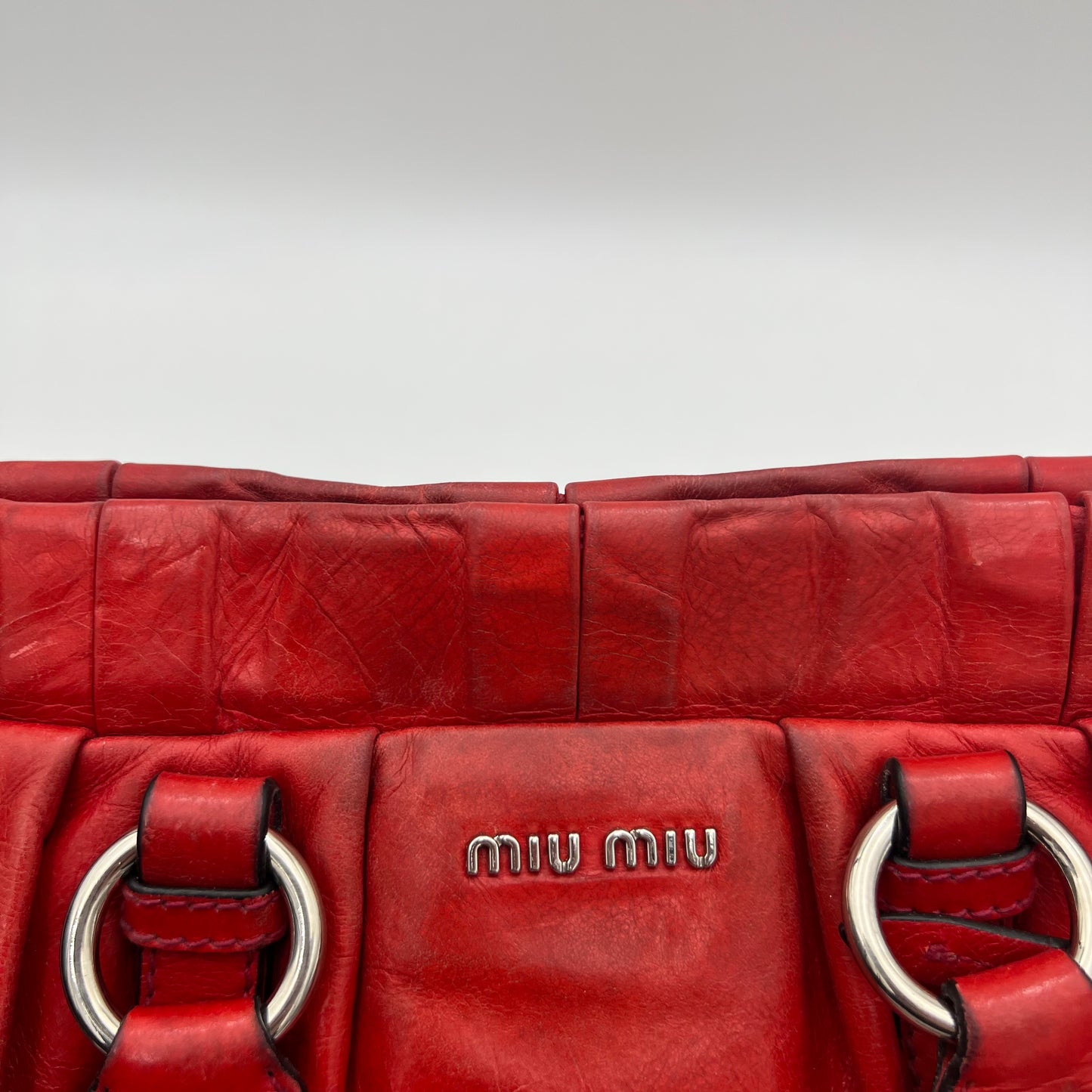 Miu Miu Red Vitello Lux Small Handbag with Long Strap
