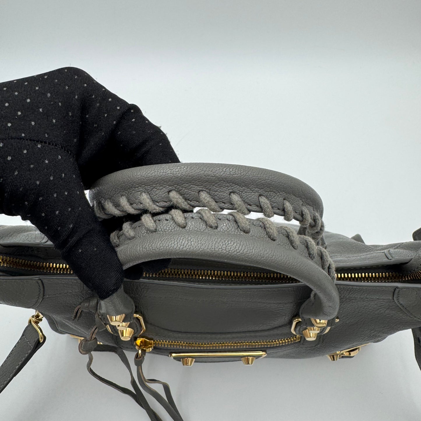 Balenciaga Gray Leather Metallic Edge Small City