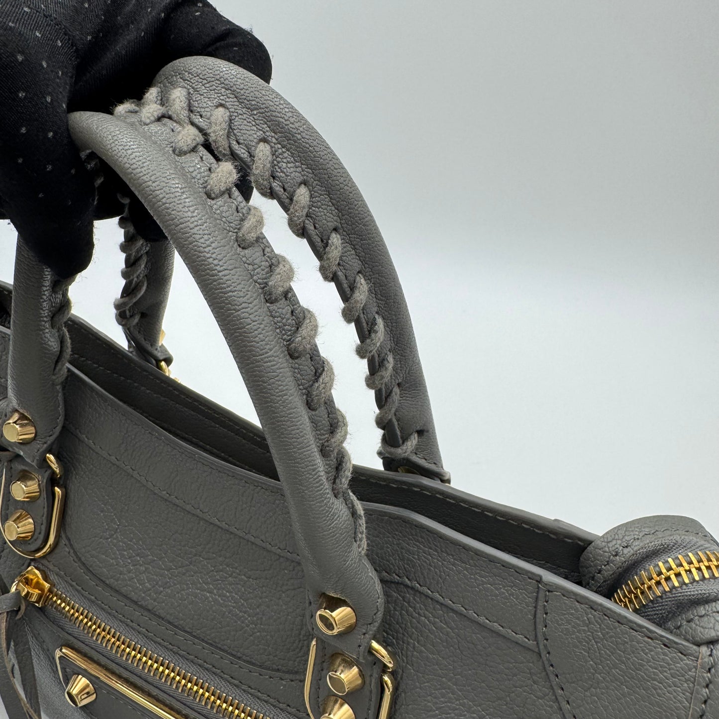 Balenciaga Gray Leather Metallic Edge Small City