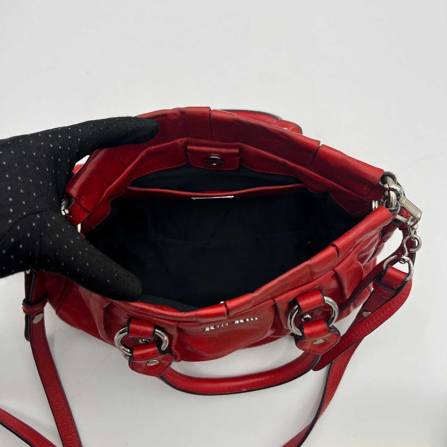 Miu Miu Red Vitello Lux Small Handbag with Long Strap
