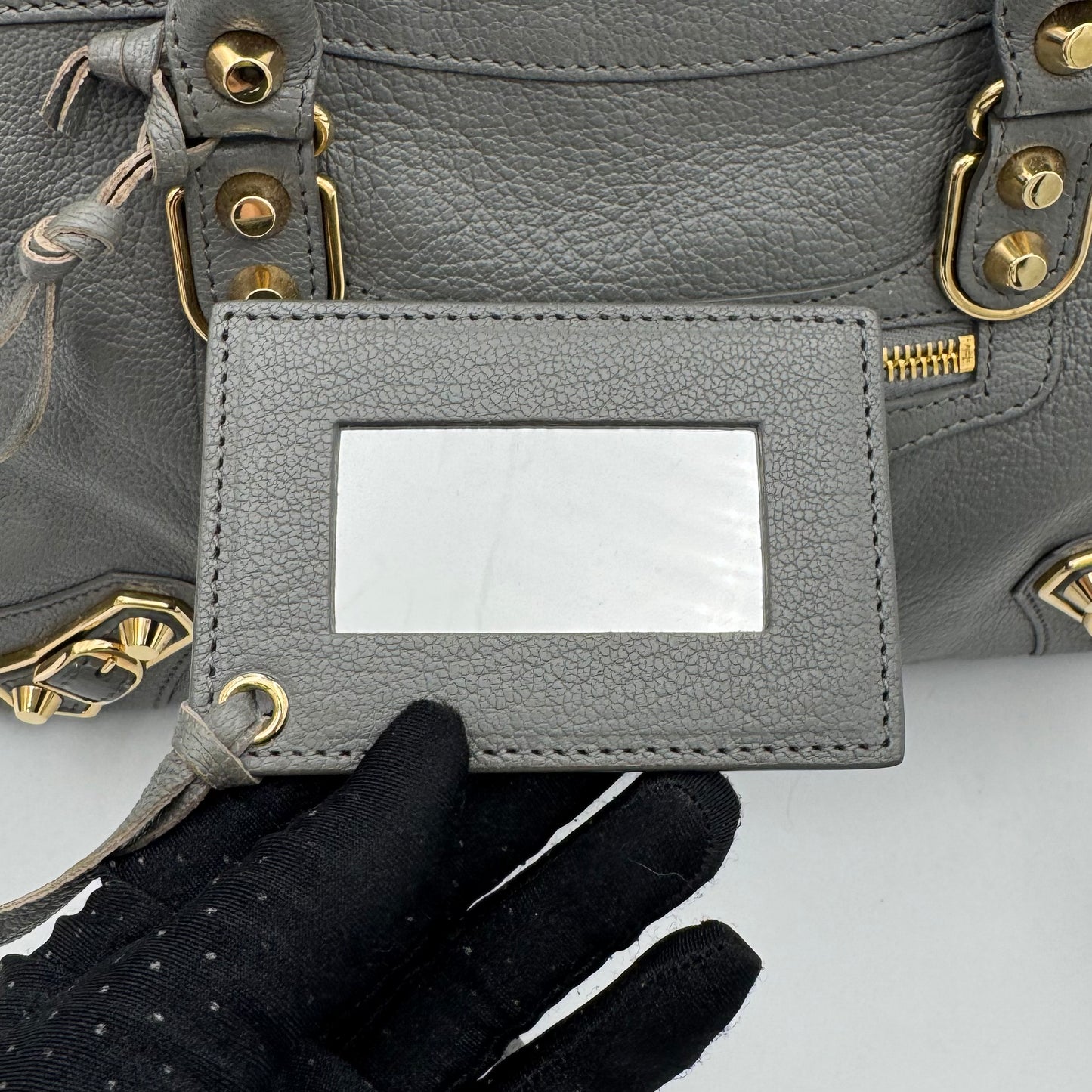 Balenciaga Gray Leather Metallic Edge Small City