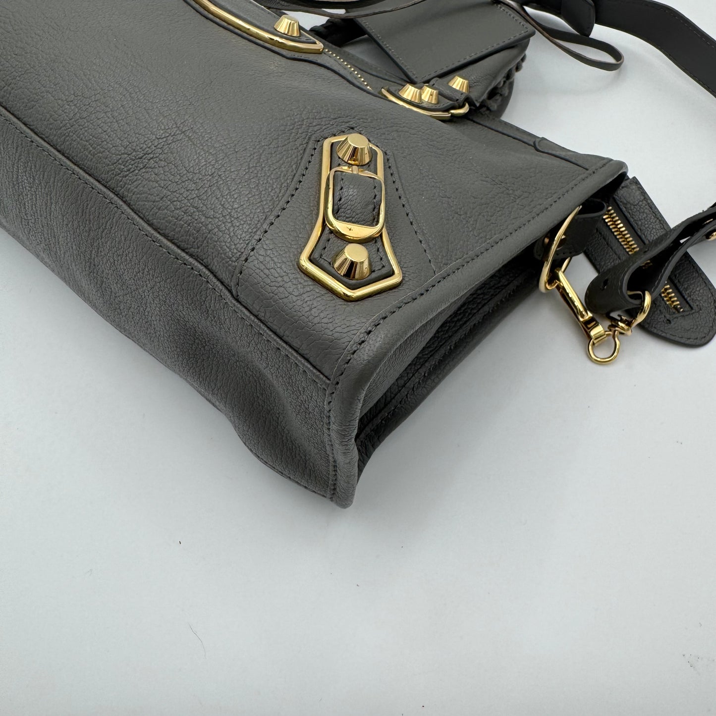 Balenciaga Gray Leather Metallic Edge Small City