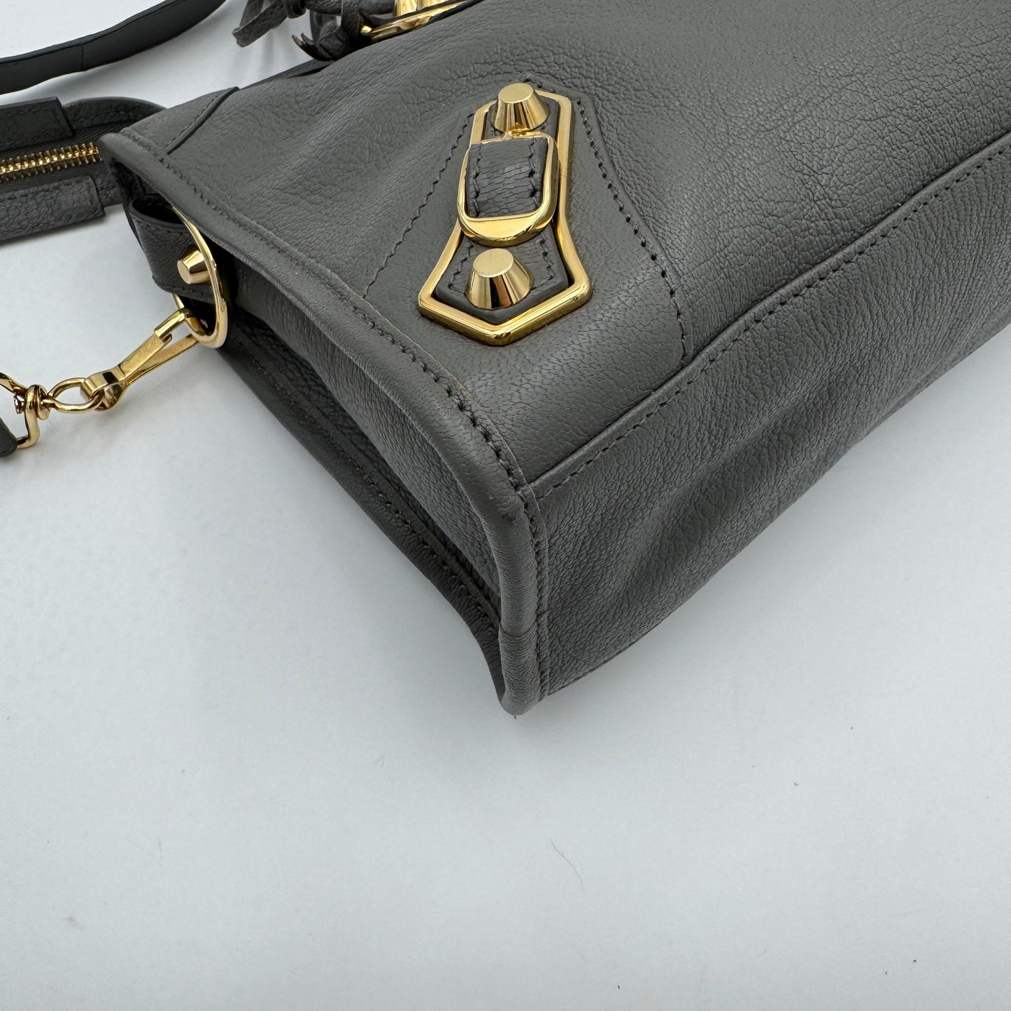 Balenciaga Gray Leather Metallic Edge Small City