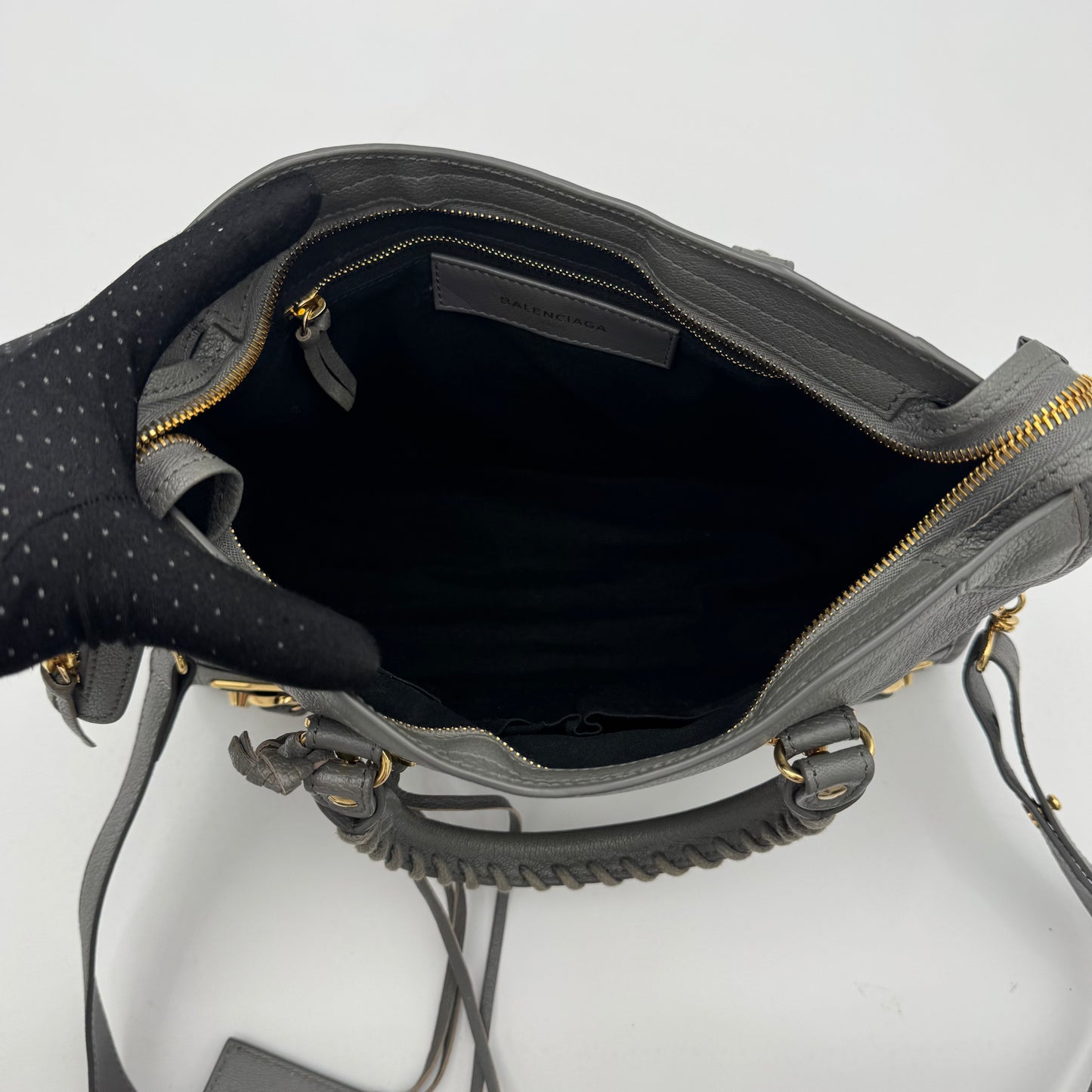 Balenciaga Gray Leather Metallic Edge Small City
