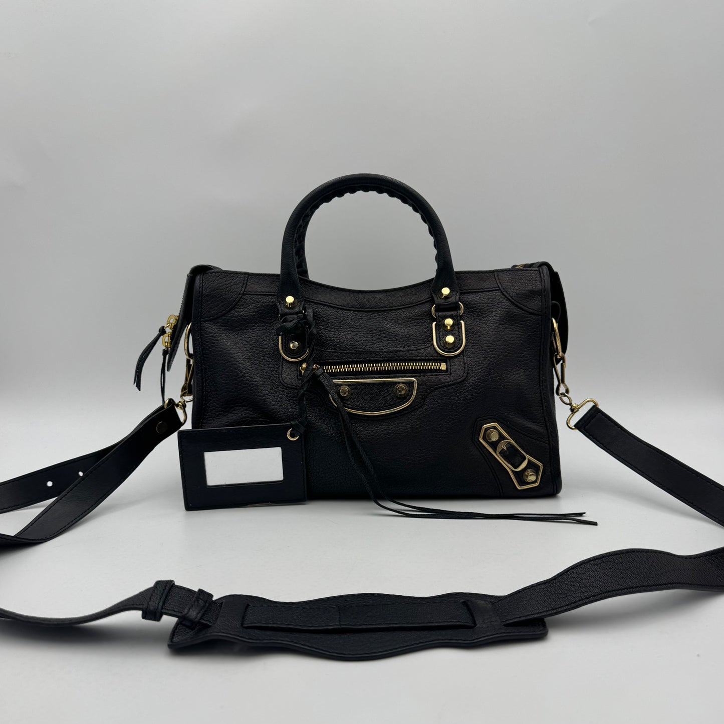 Balenciaga Black Leather Metallic Edge Small City Bag