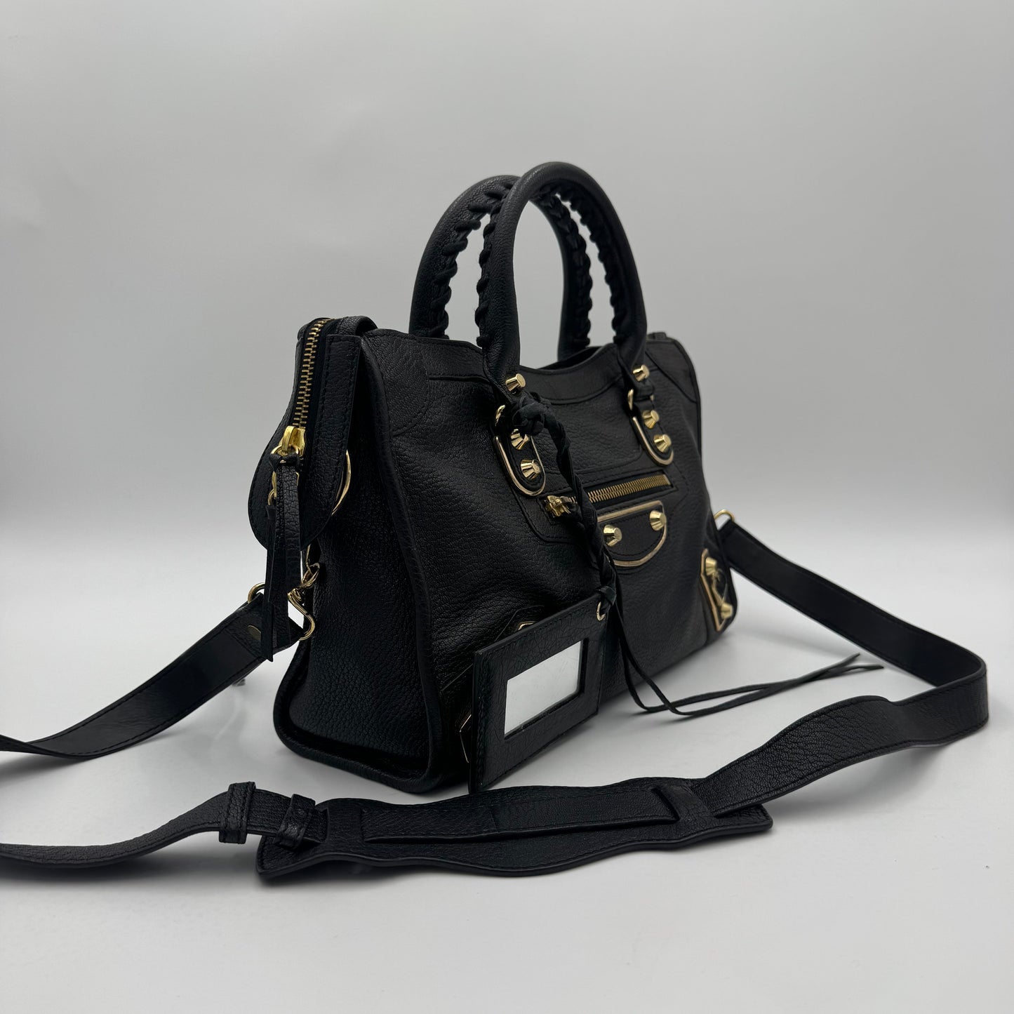 Balenciaga Black Leather Metallic Edge Small City Bag