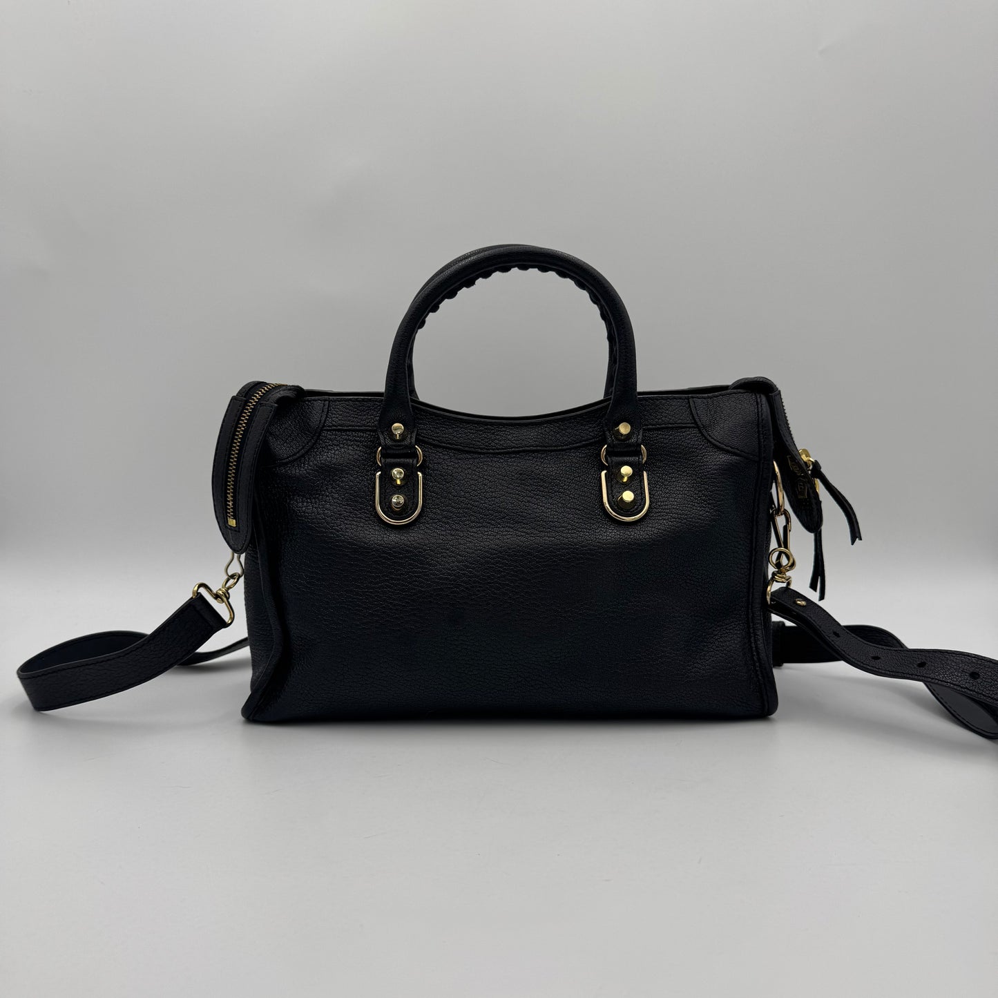 Balenciaga Black Leather Metallic Edge Small City Bag