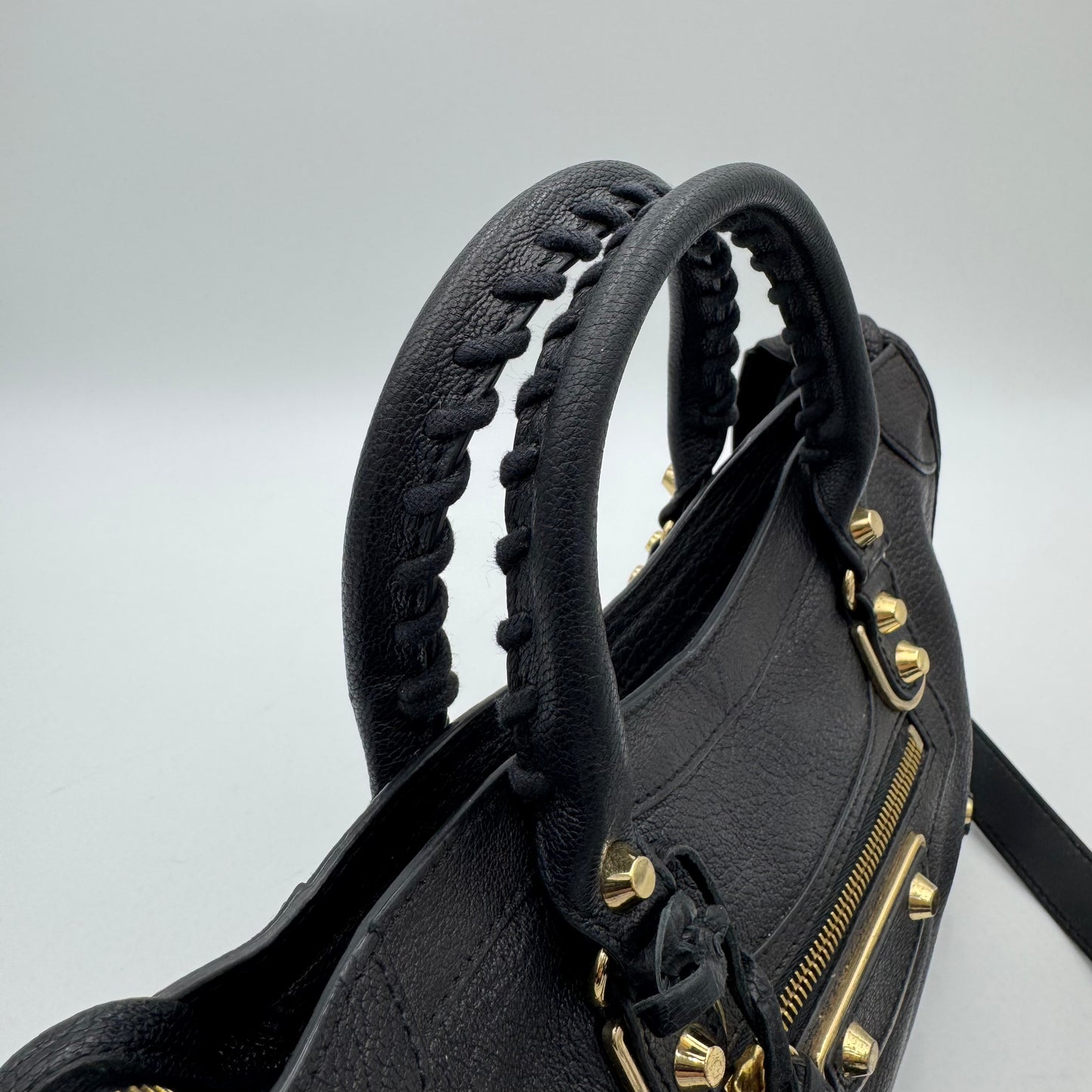 Balenciaga Black Leather Metallic Edge Small City Bag