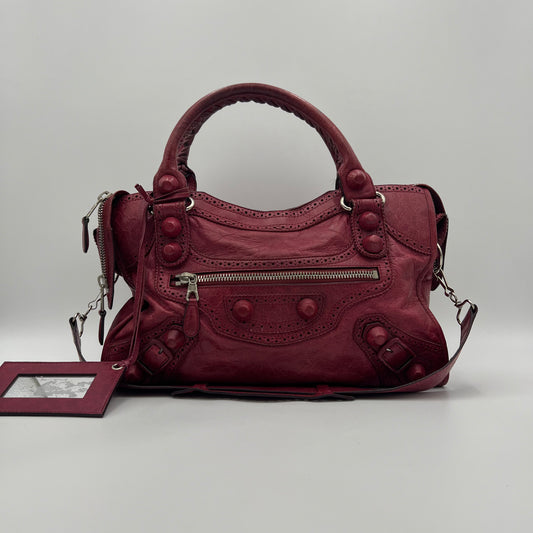 Balenciaga Burgundy Motocross City Giant Brogues Leather Bag