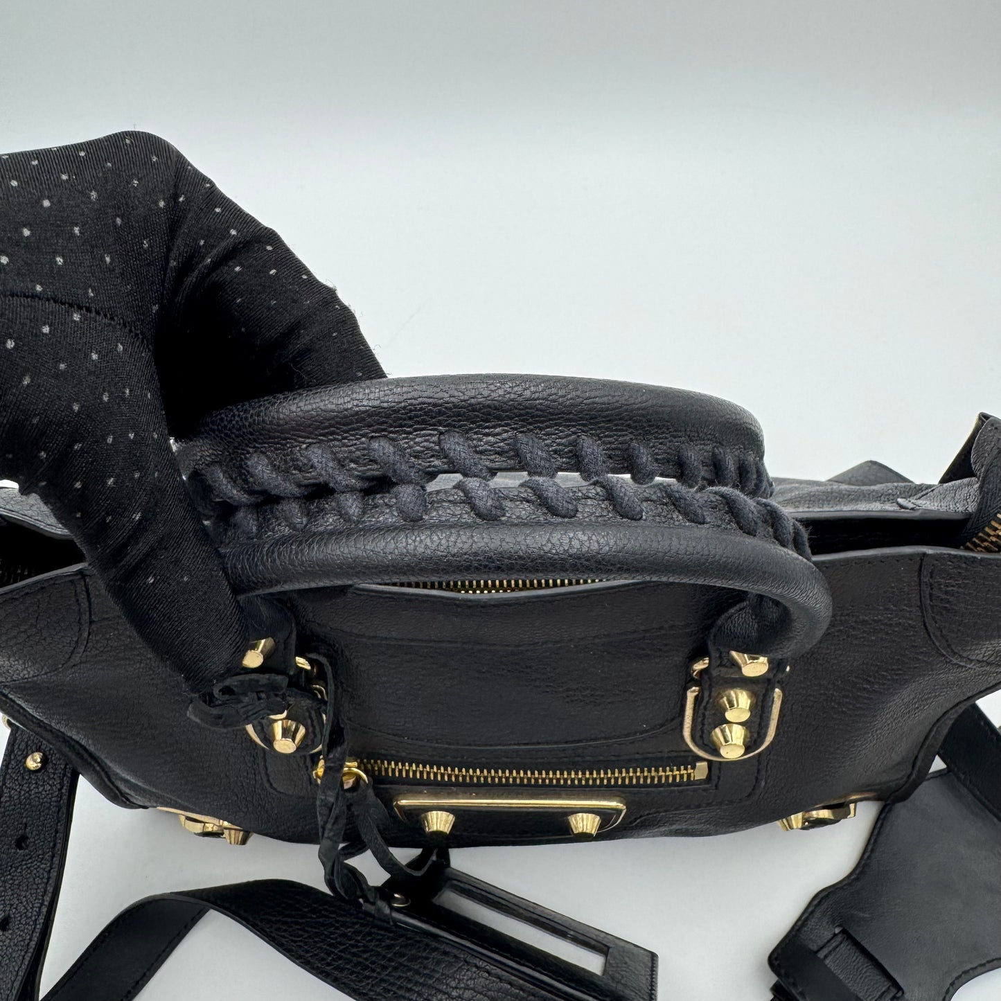 Balenciaga Black Leather Metallic Edge Small City Bag