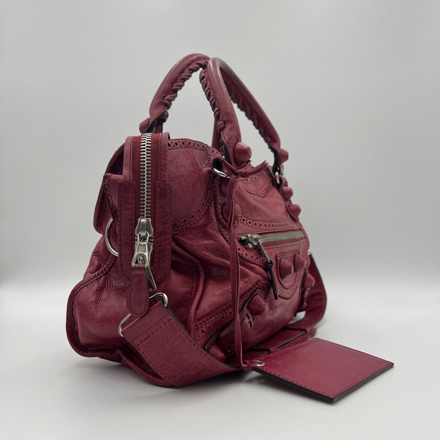 Balenciaga Burgundy Motocross City Giant Brogues Leather Bag