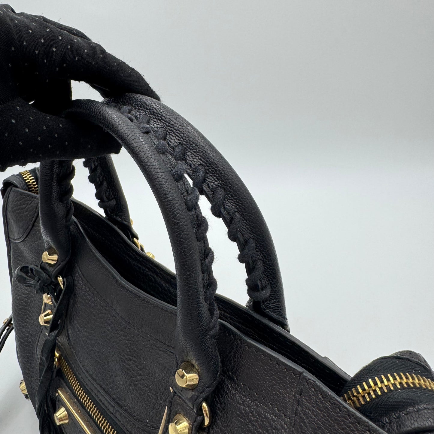 Balenciaga Black Leather Metallic Edge Small City Bag