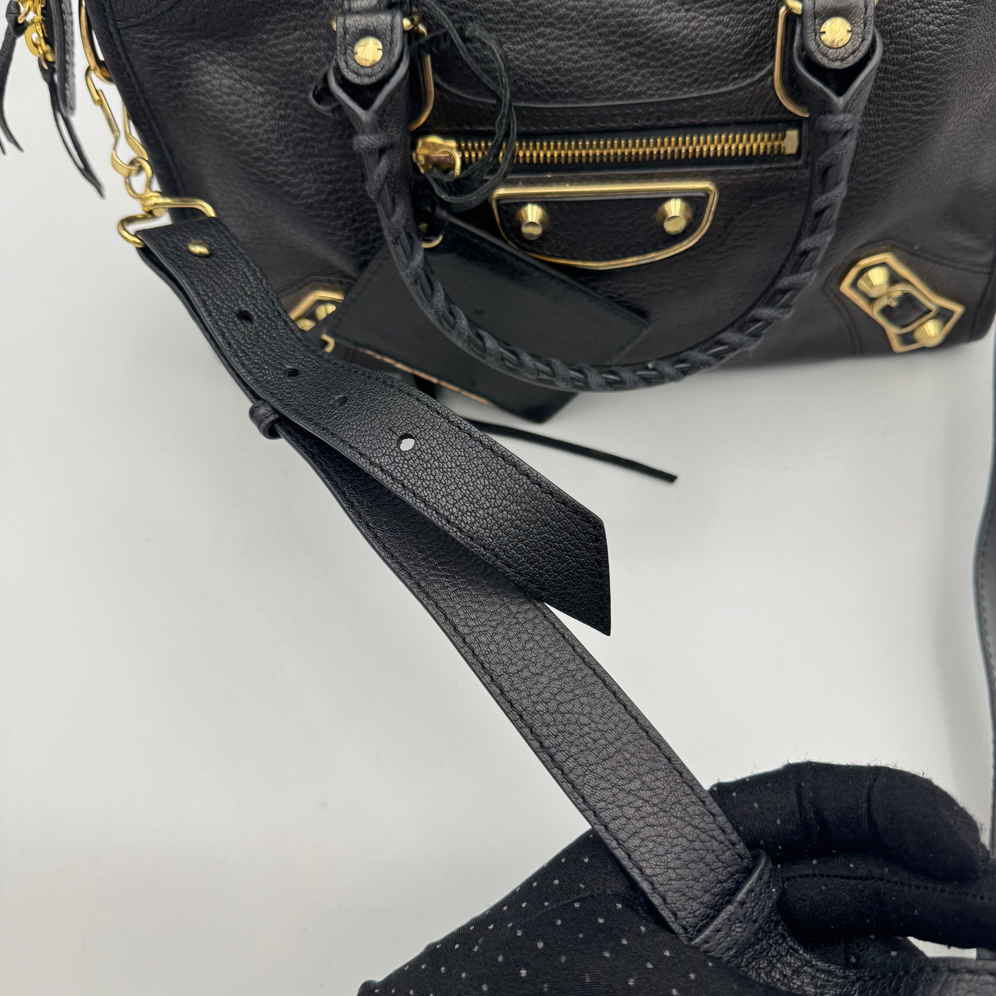 Balenciaga Black Leather Metallic Edge Small City Bag
