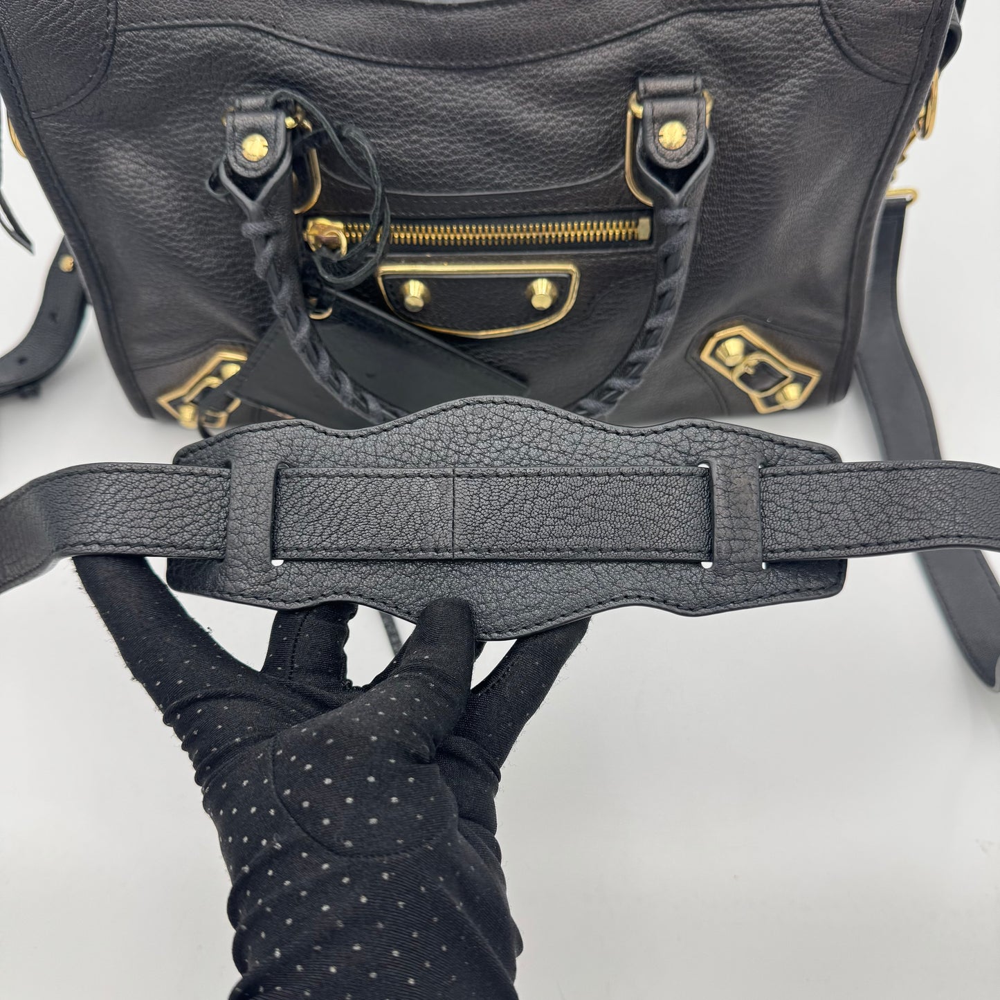 Balenciaga Black Leather Metallic Edge Small City Bag