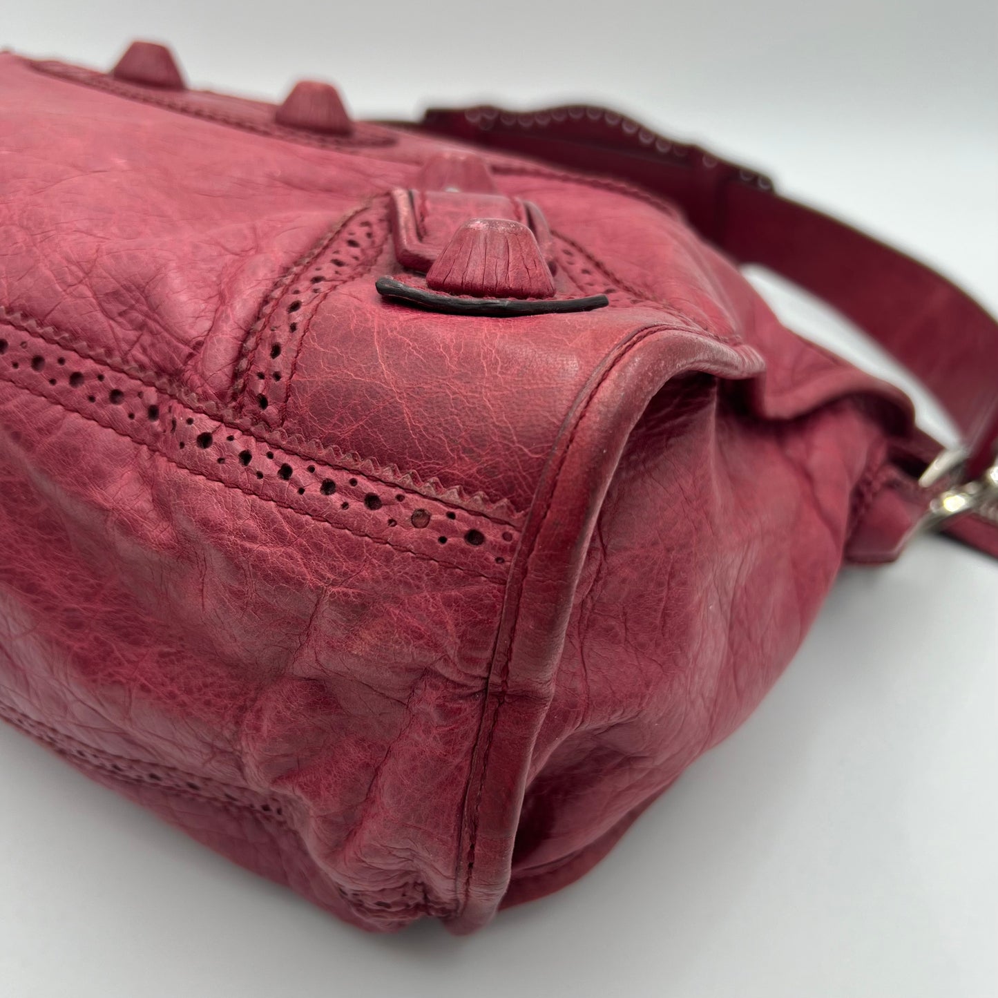 Balenciaga Burgundy Motocross City Giant Brogues Leather Bag