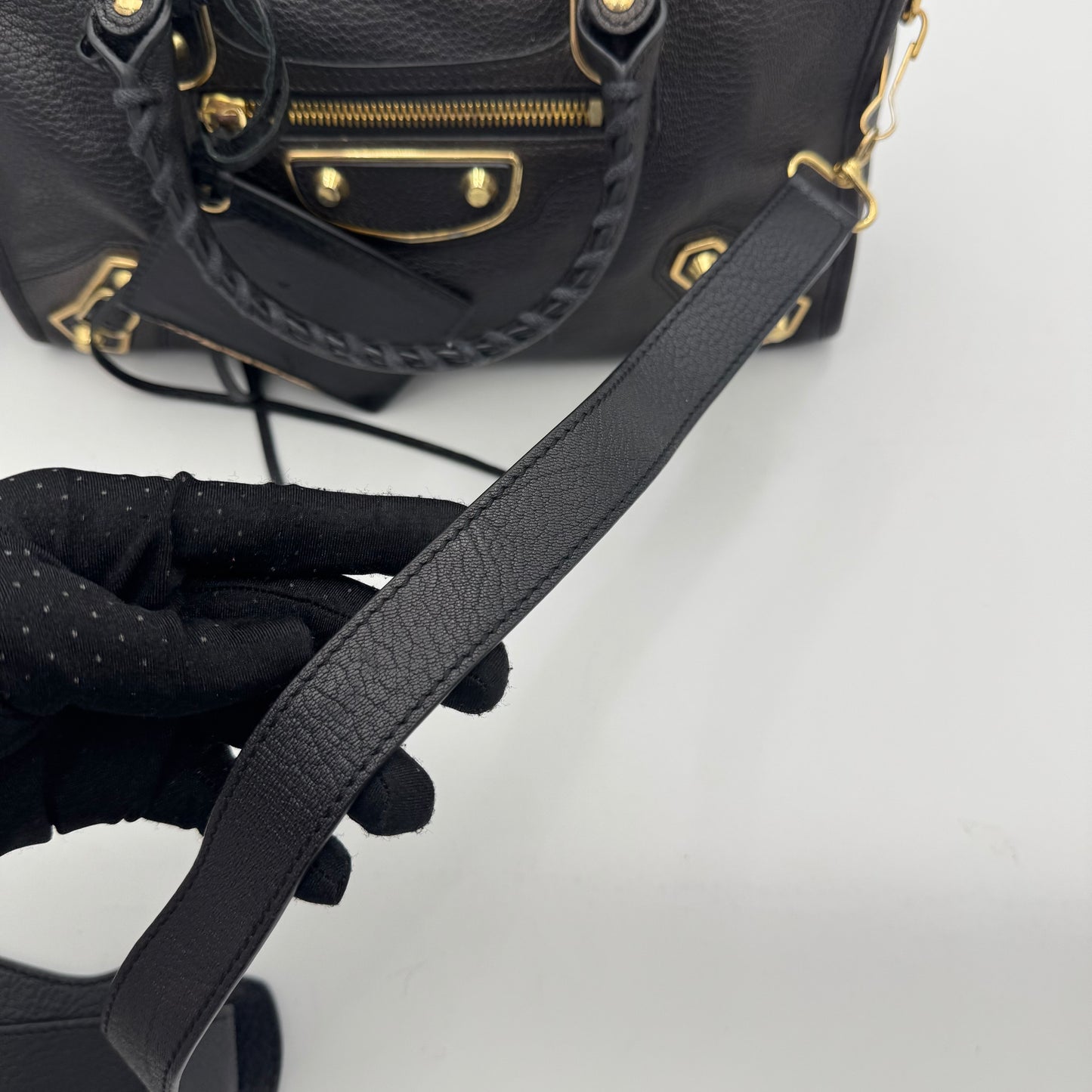 Balenciaga Black Leather Metallic Edge Small City Bag