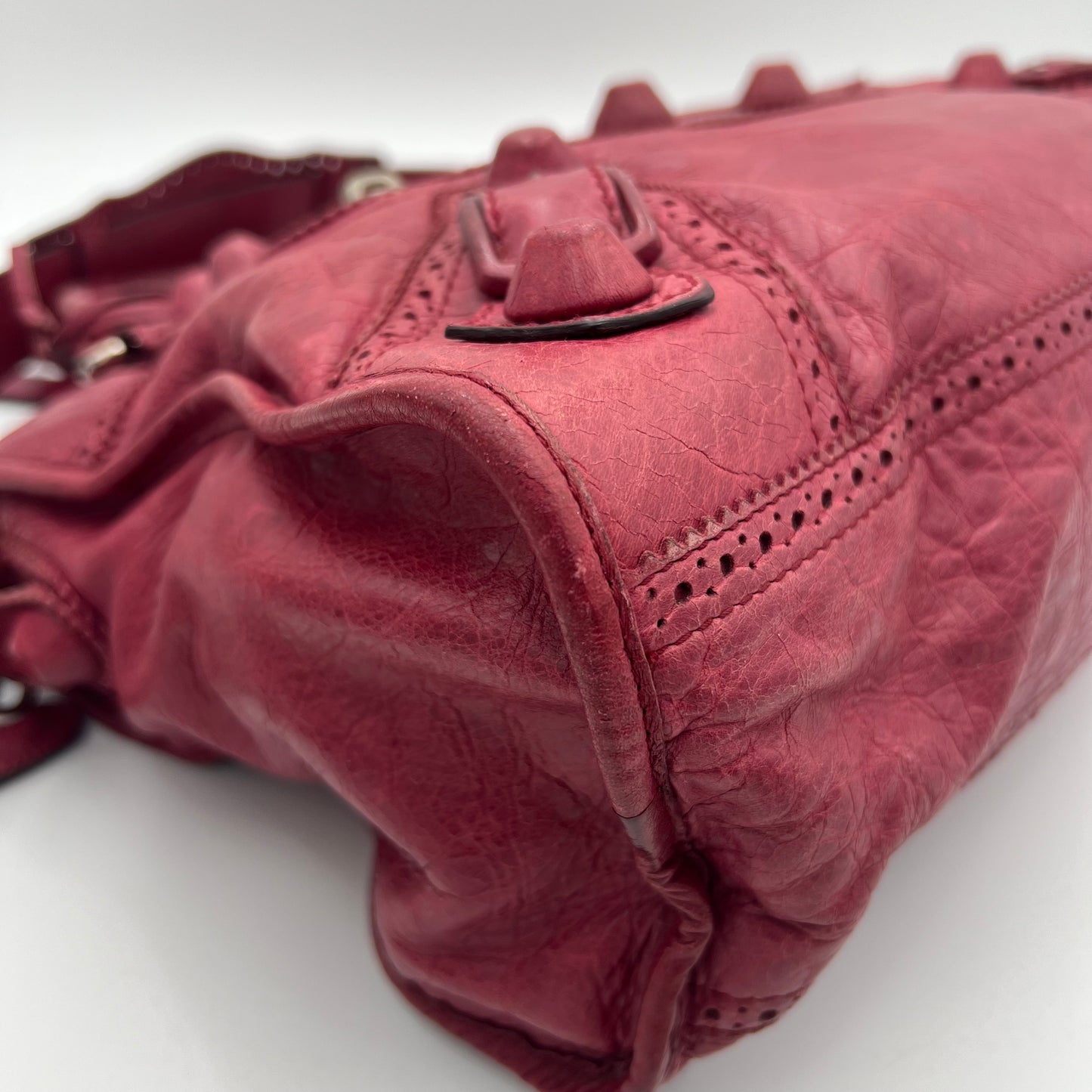 Balenciaga Burgundy Motocross City Giant Brogues Leather Bag