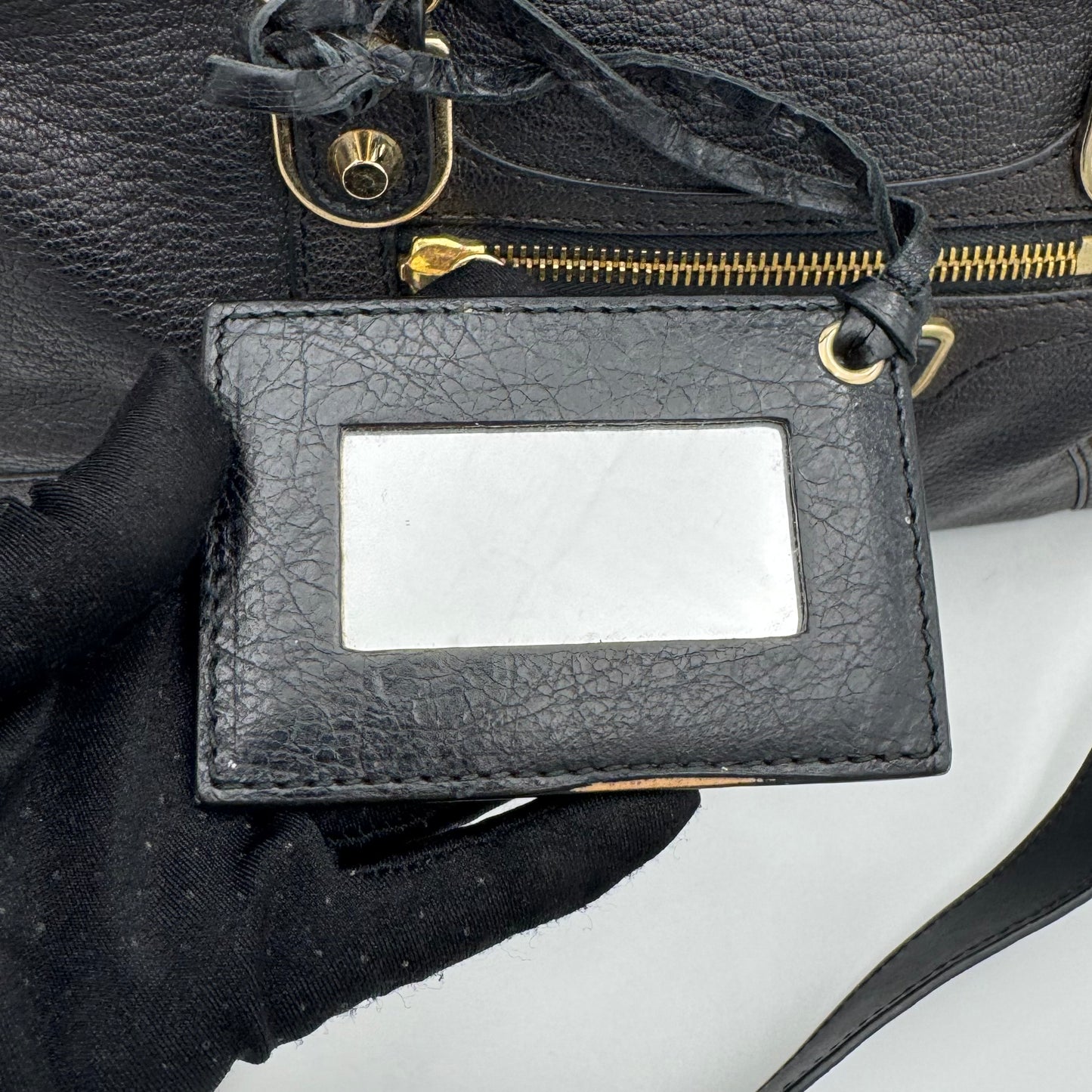 Balenciaga Black Leather Metallic Edge Small City Bag