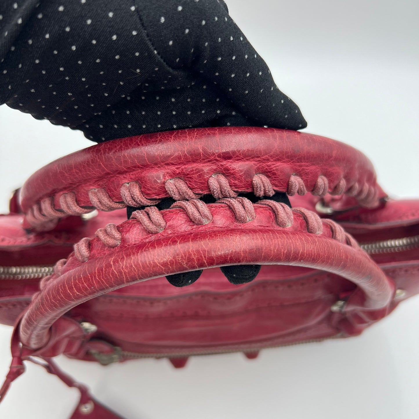 Balenciaga Burgundy Motocross City Giant Brogues Leather Bag