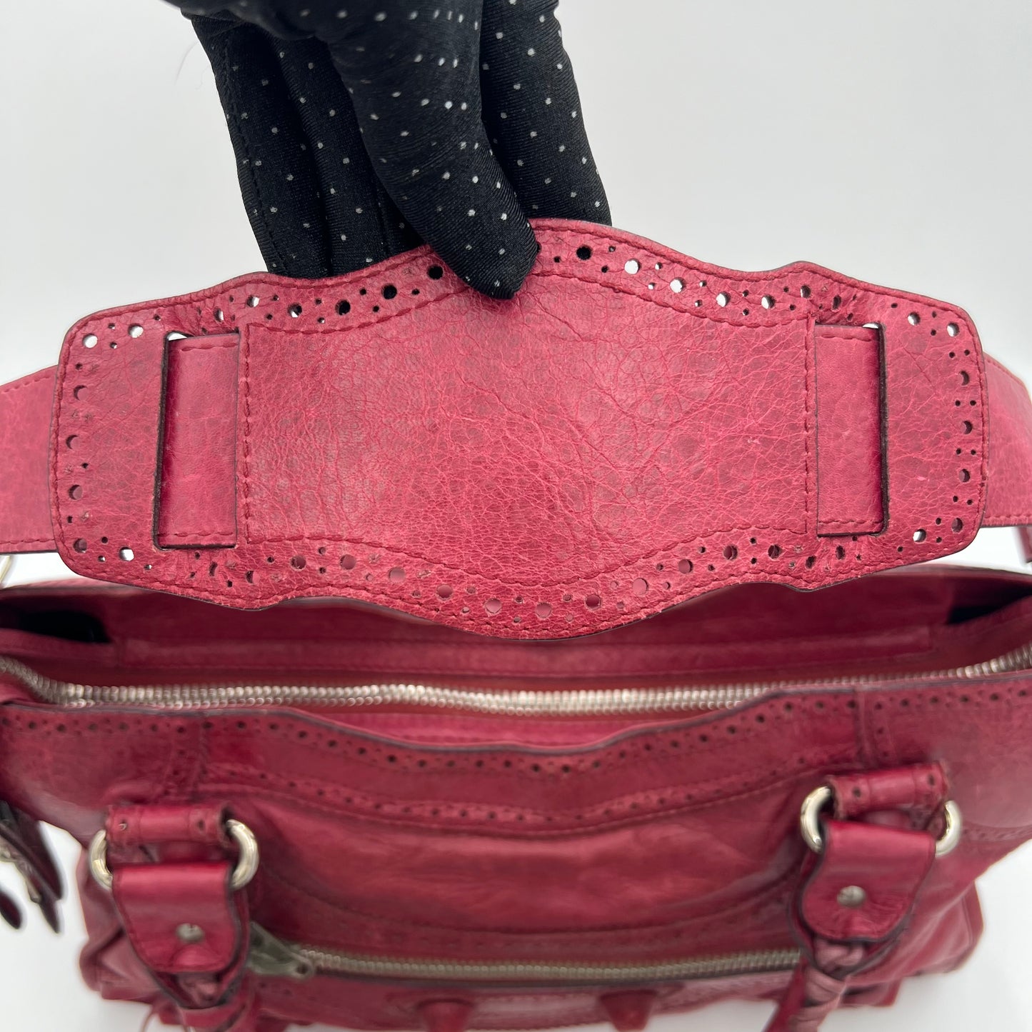 Balenciaga Burgundy Motocross City Giant Brogues Leather Bag