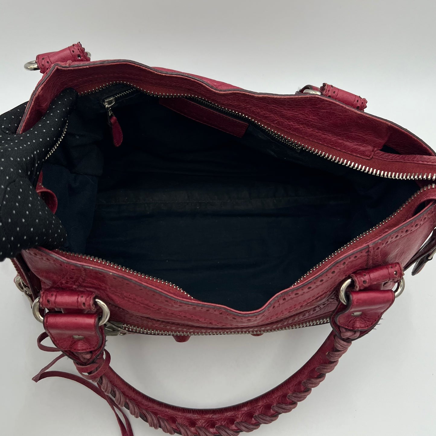 Balenciaga Burgundy Motocross City Giant Brogues Leather Bag