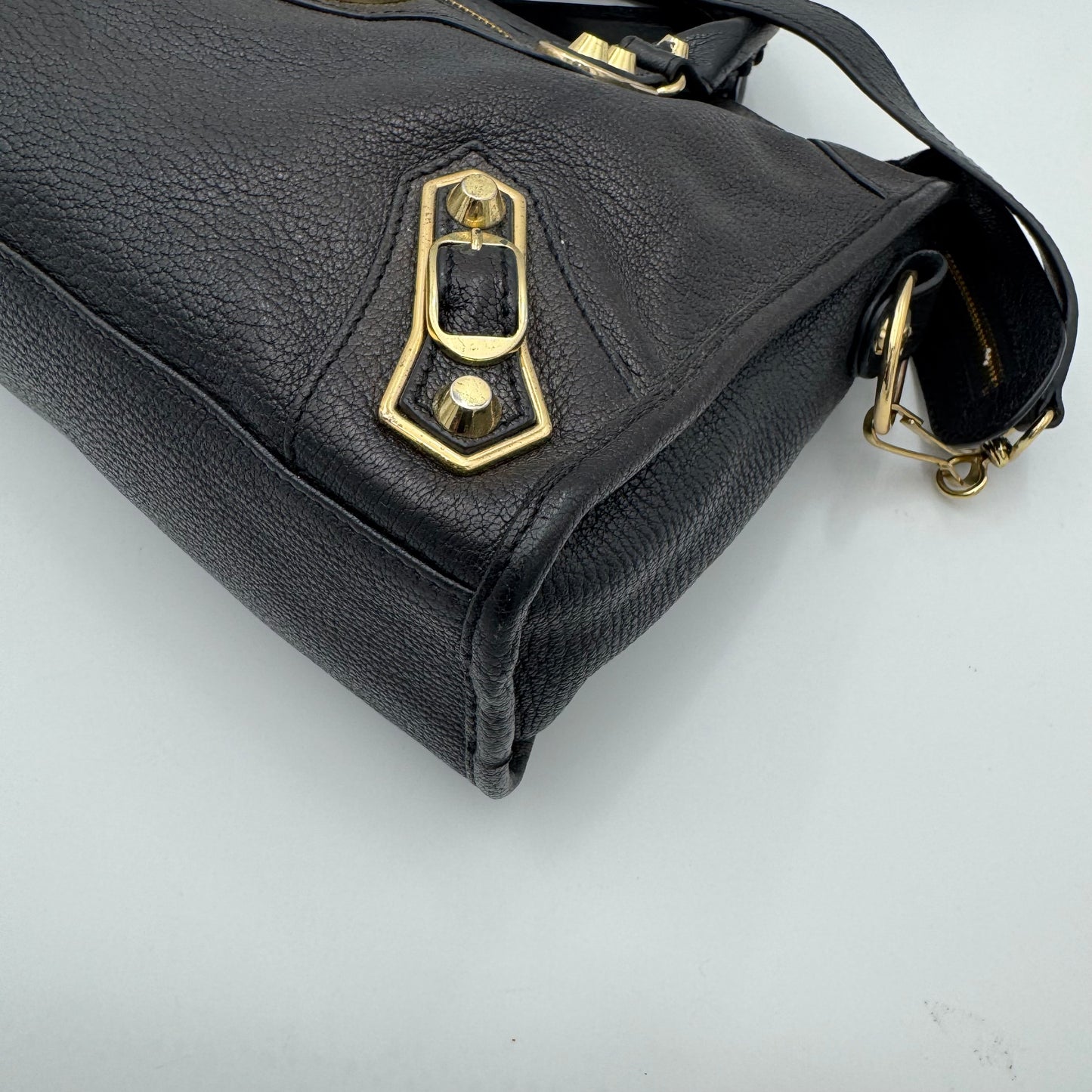 Balenciaga Black Leather Metallic Edge Small City Bag