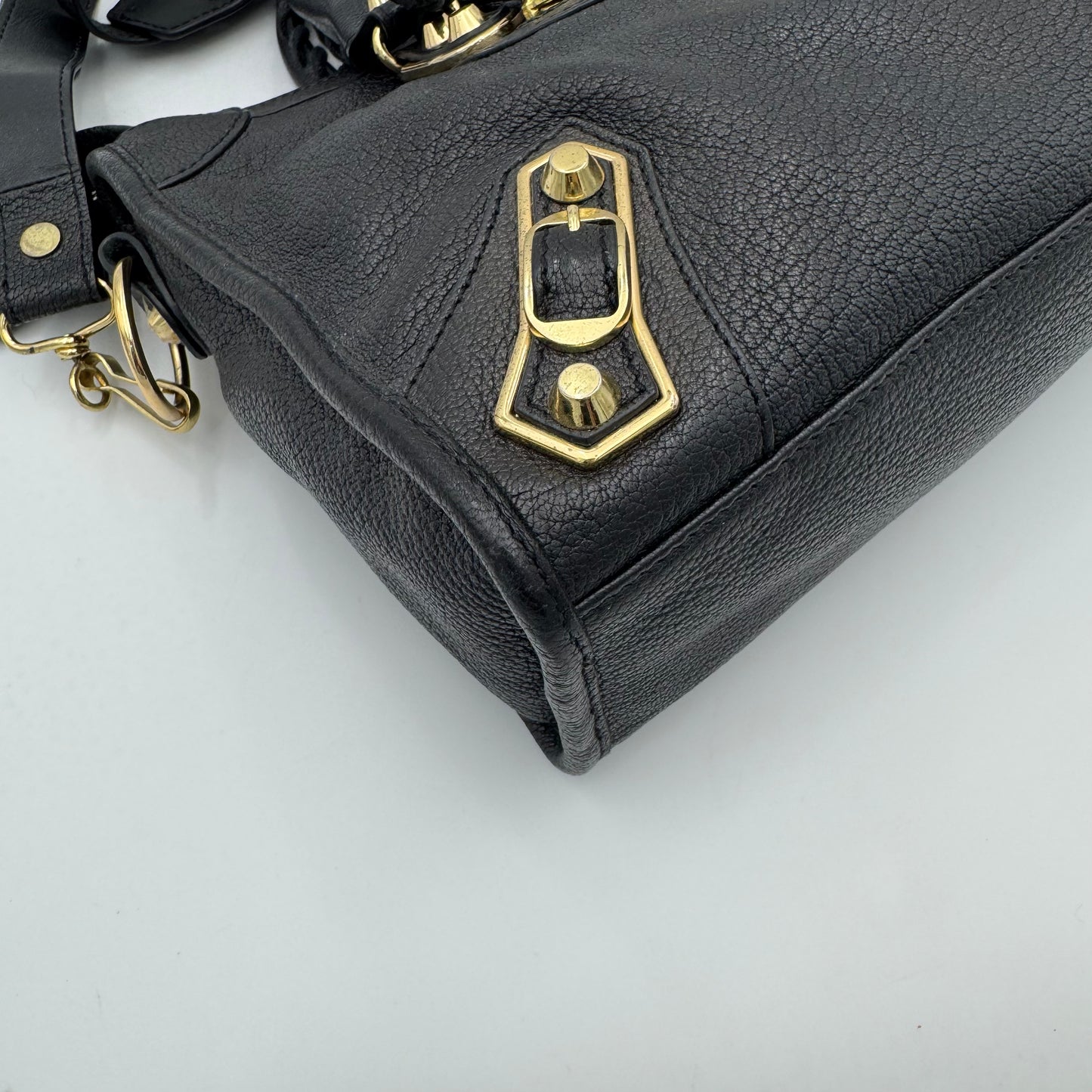 Balenciaga Black Leather Metallic Edge Small City Bag