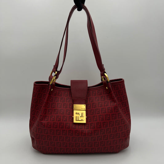 Fendi Red Zucchino Spalmati Coated Canvas Tote
