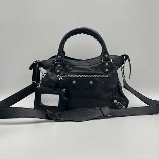 Balenciaga Black Lambskin Giant 12 Town Bag SHW