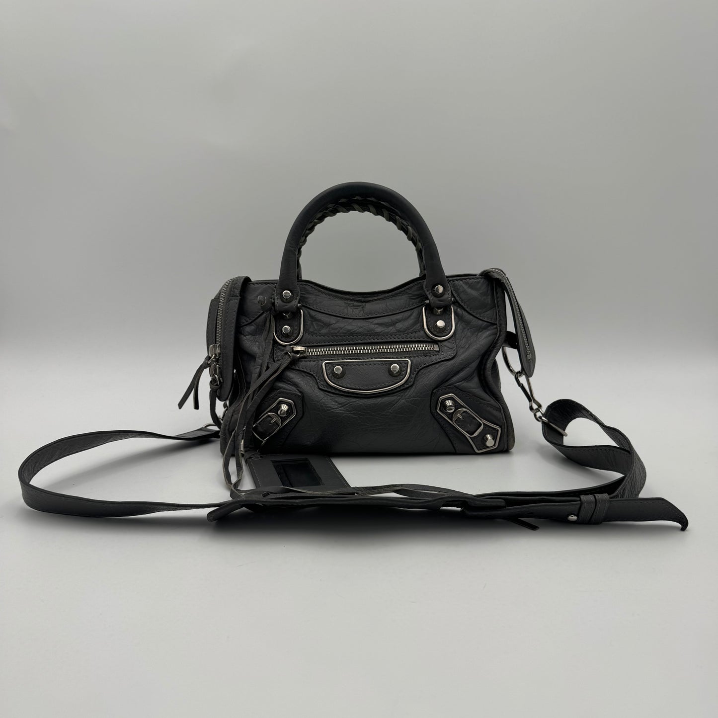 Balenciaga Gray Leather Metallic Edge Mini City SHW