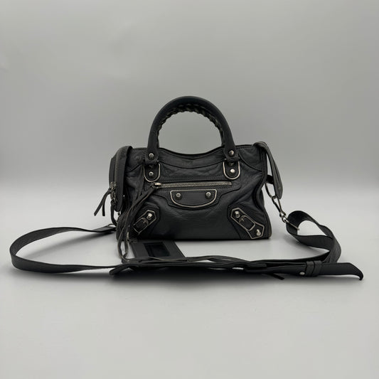 Balenciaga Gray Leather Metallic Edge Mini City SHW