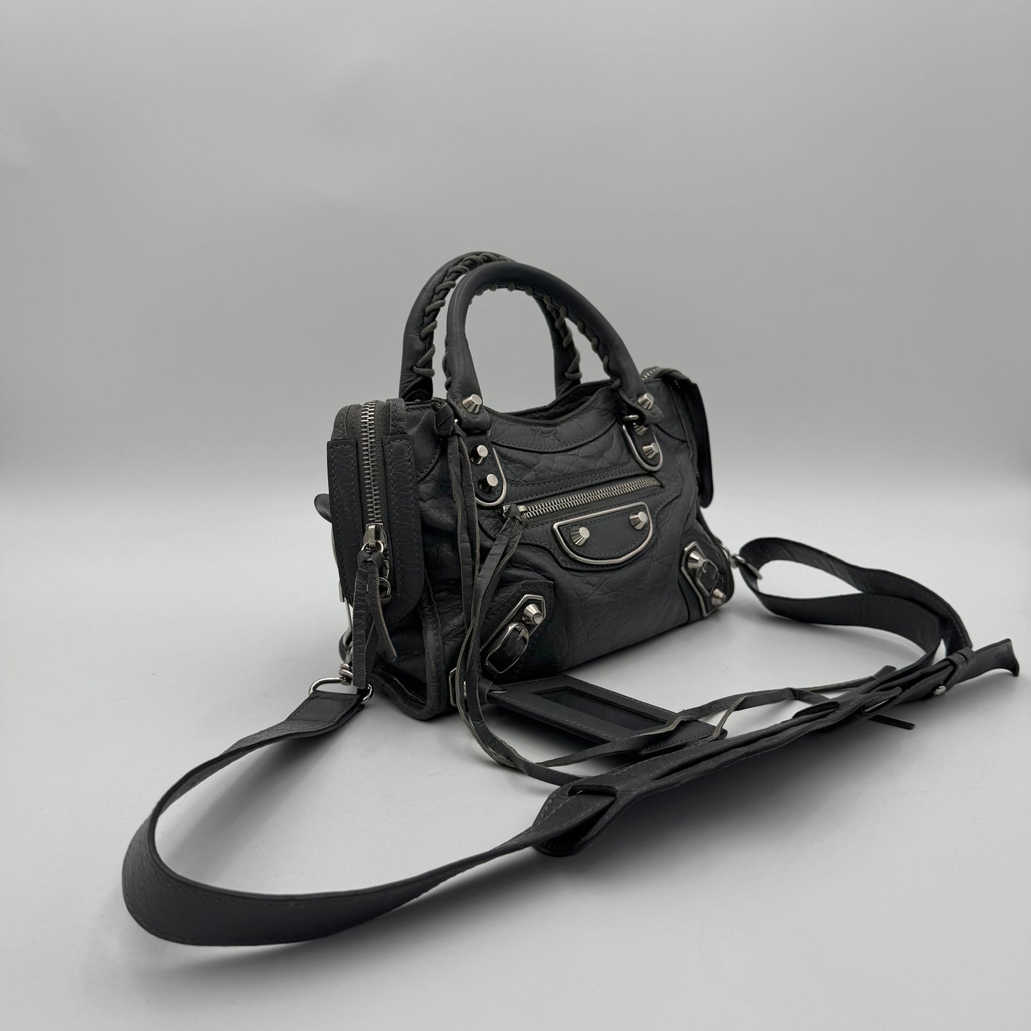Balenciaga Gray Leather Metallic Edge Mini City SHW