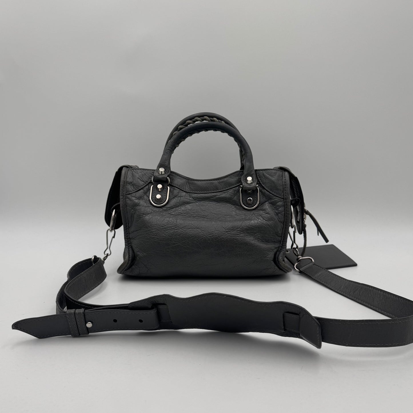 Balenciaga Gray Leather Metallic Edge Mini City SHW