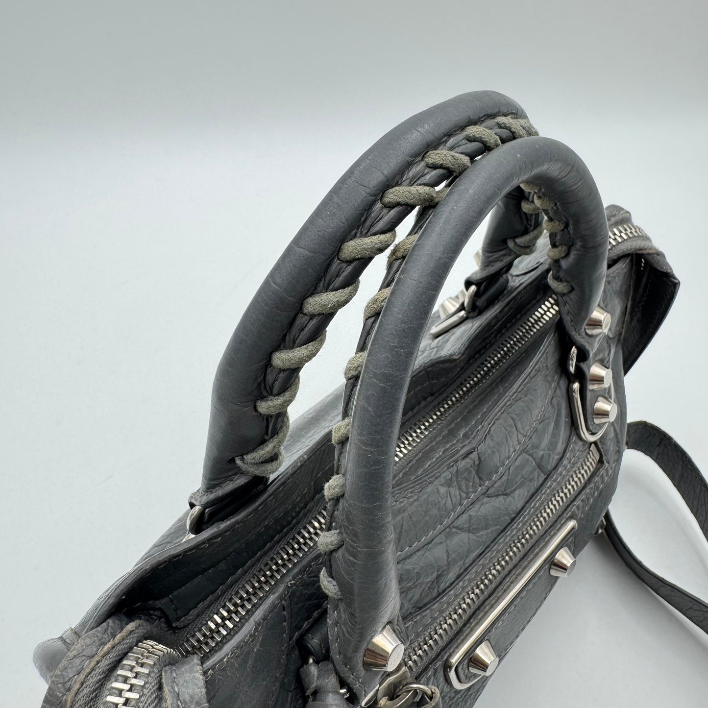 Balenciaga Gray Leather Metallic Edge Mini City SHW