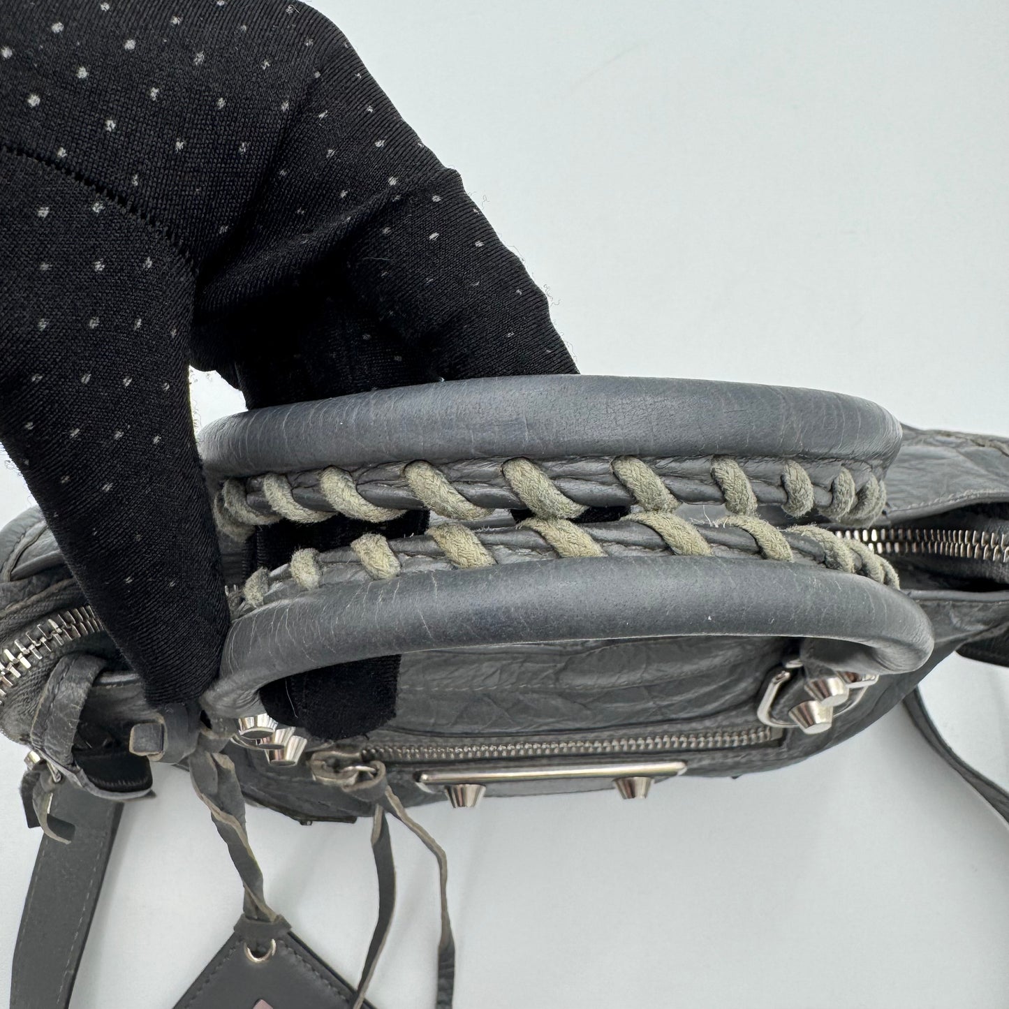 Balenciaga Gray Leather Metallic Edge Mini City SHW