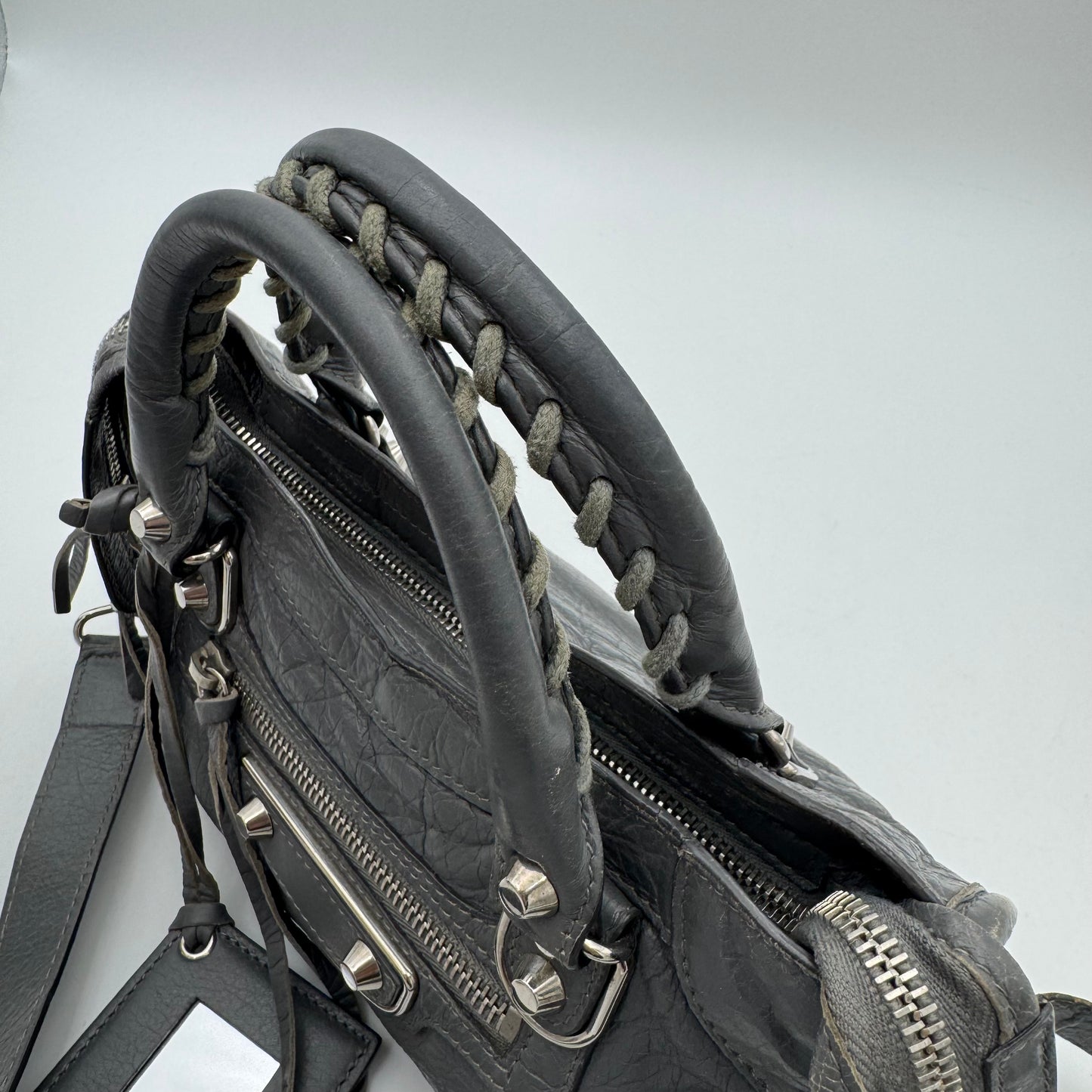 Balenciaga Gray Leather Metallic Edge Mini City SHW