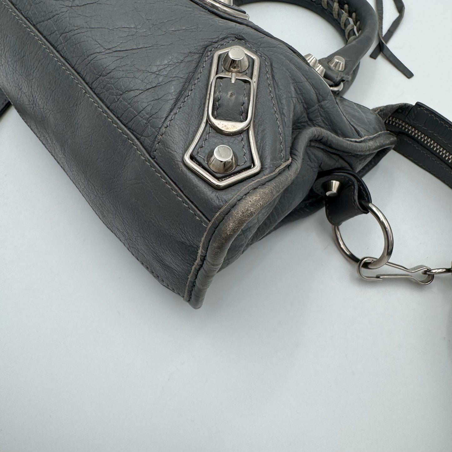 Balenciaga Gray Leather Metallic Edge Mini City SHW